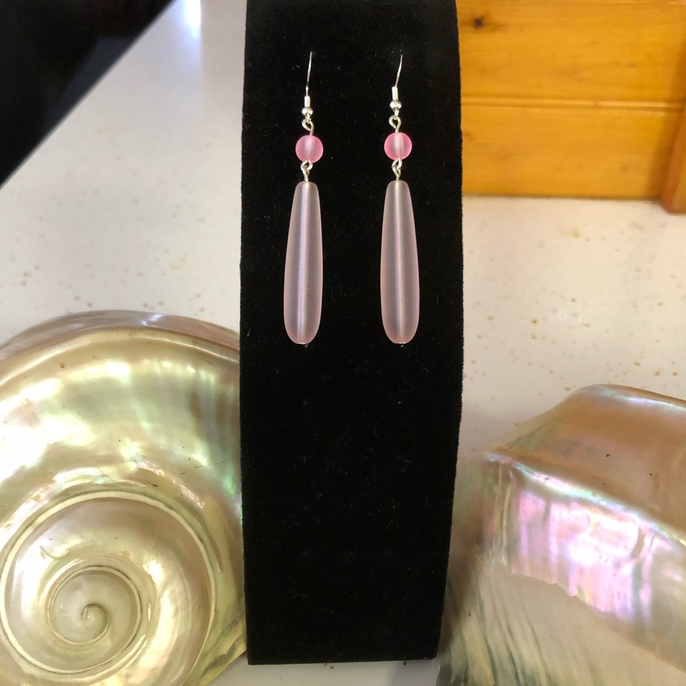 Handmade Sterling Silver 925 - Pink Cultured Sea Glass Earrings